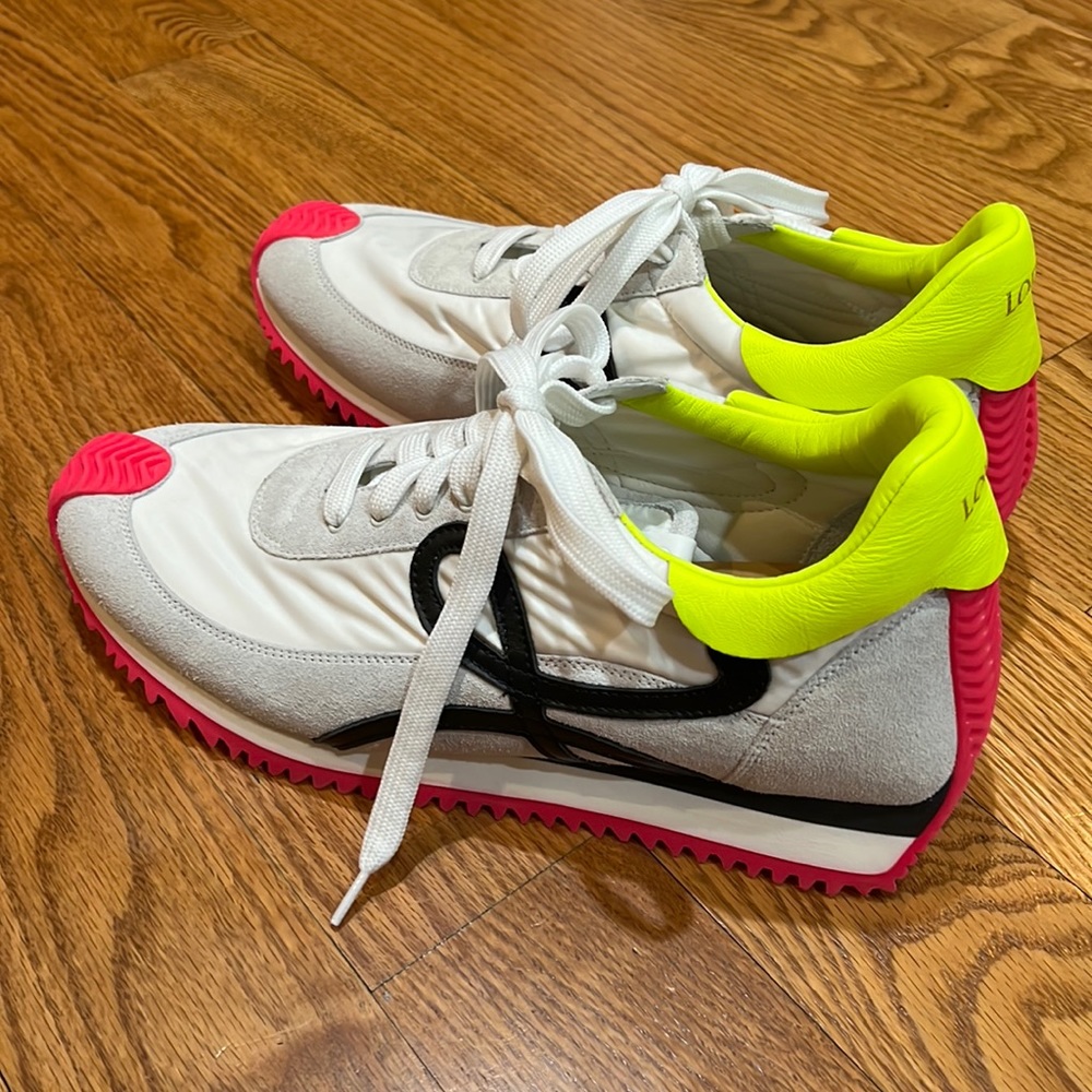 Like new. Loewe flow runner sneakers. Soft white neon yellow. Size 40